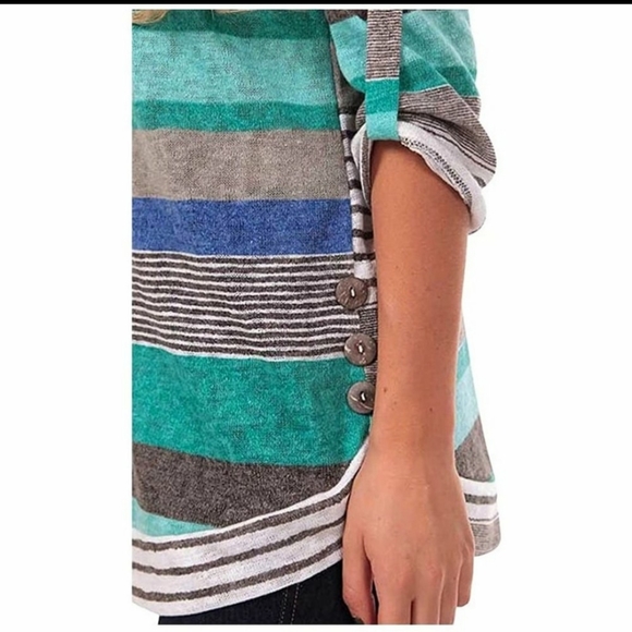 Knitted Fashion Stripe 3/4 Sleeve  Tunic Top - Picture 3 of 6